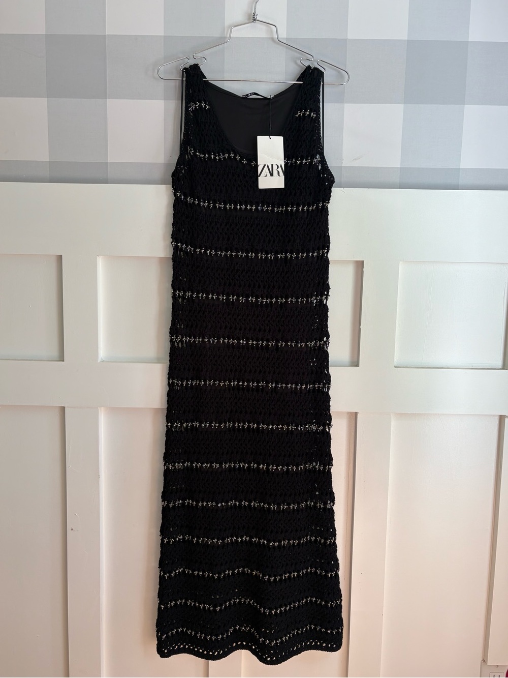 Zara Black Beading Crochet Maxi Dress Small - Picture 11 of 11